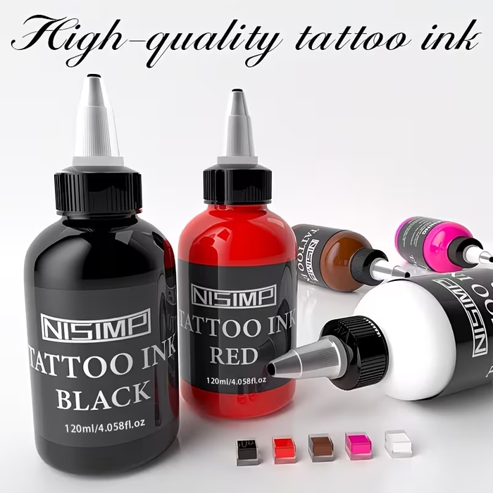 NISIMP 5-Color Tattoo Ink Set, 120ml (4oz) – Highly Concentrated Pigments for Tattooing & Body Art