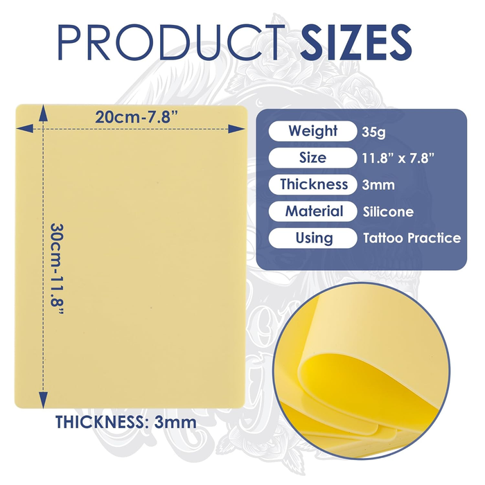NISIMP 20-Piece 3mm Double-Sided Silicone Tattoo Practice Skin Set includes 5 A4-sized (20×30cm) & 8×6 thickened practice skins plus 15Tattoo Stencil Paper Suitable for beginners and professional tattoo artists Ideal for tattoo and microblading practice