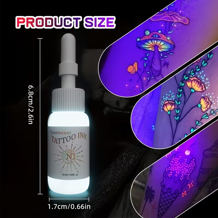 NISIMP UV Fluorescent Tattoo Ink Set (8pcs, 0.17 oz / 5ml Each) – Vibrant Neon Pigments, UV Reactive Under Blacklight, Plant-Based Formula, Fragrance-Free Professional Tattoo Ink for Artists & Beginners
