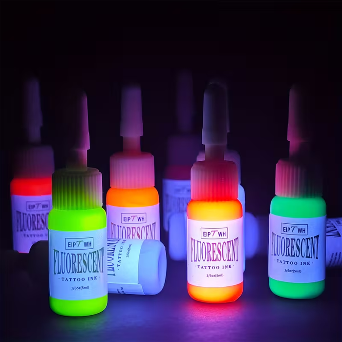 NISIMP UV Fluorescent Tattoo Ink Set (10 pcs, 0.17 oz / 5ml Each) – Vibrant Neon Pigments, UV Reactive Under Blacklight, Long-Lasting & Easy to Blend, Professional Tattoo Ink for Artists & Beginners