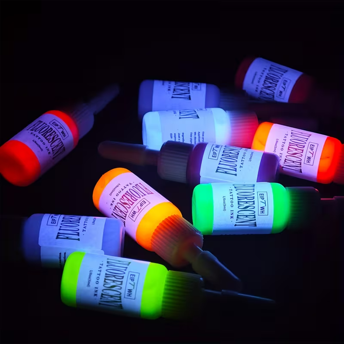 NISIMP UV Fluorescent Tattoo Ink Set (10 pcs, 0.17 oz / 5ml Each) – Vibrant Neon Pigments, UV Reactive Under Blacklight, Long-Lasting & Easy to Blend, Professional Tattoo Ink for Artists & Beginners