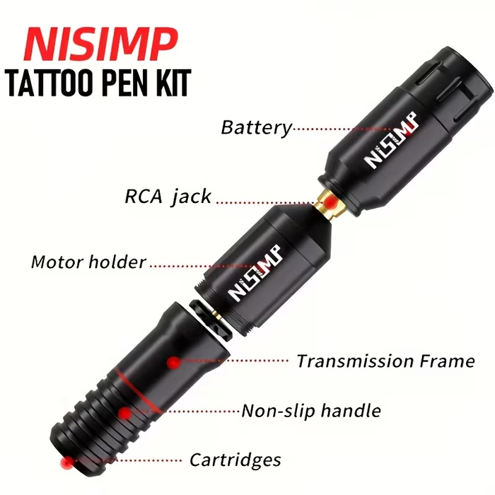 NISIMP Wireless Tattoo Kit – Rotary Tattoo Pen Machine with Power Supply, 10 pcs Ink Set, Complete Tattoo Kit for Beginners & Artists (Black)