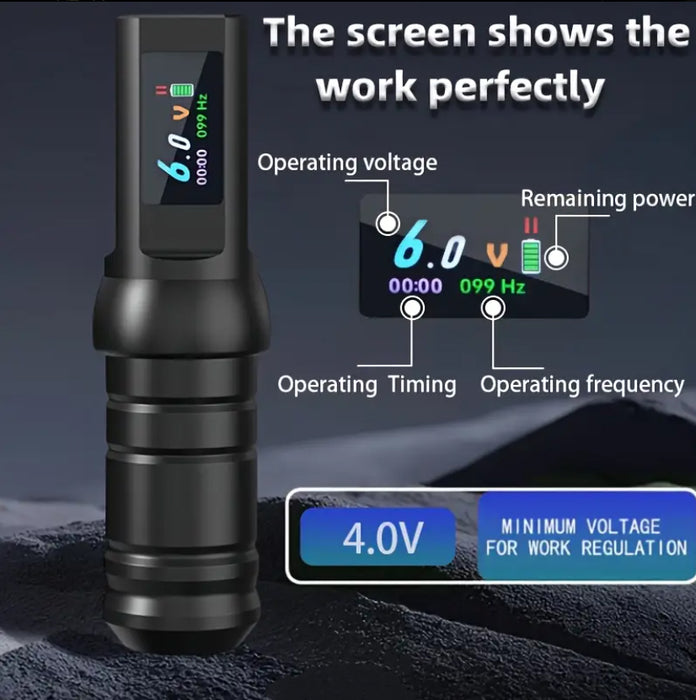 NISIMP Tattoo Pen Device – Wireless LED Display, 1500mAh Rechargeable, Beginner-Friendly (Black)