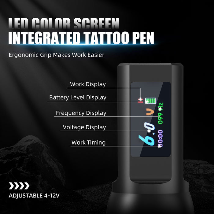 NISIMP Tattoo Pen Device – Wireless LED Display, 1500mAh Rechargeable, Beginner-Friendly (Black)