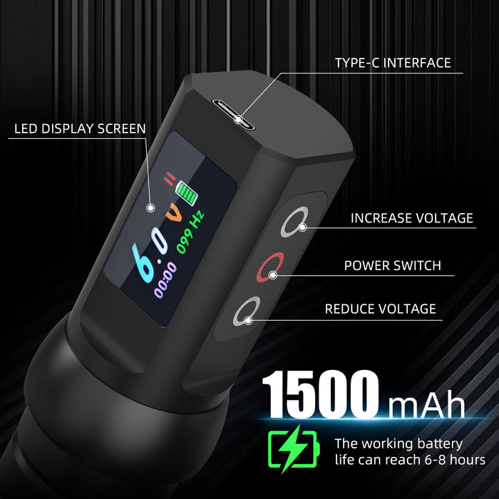 NISIMP Tattoo Pen Device – Wireless LED Display, 1500mAh Rechargeable, Beginner-Friendly (Black)