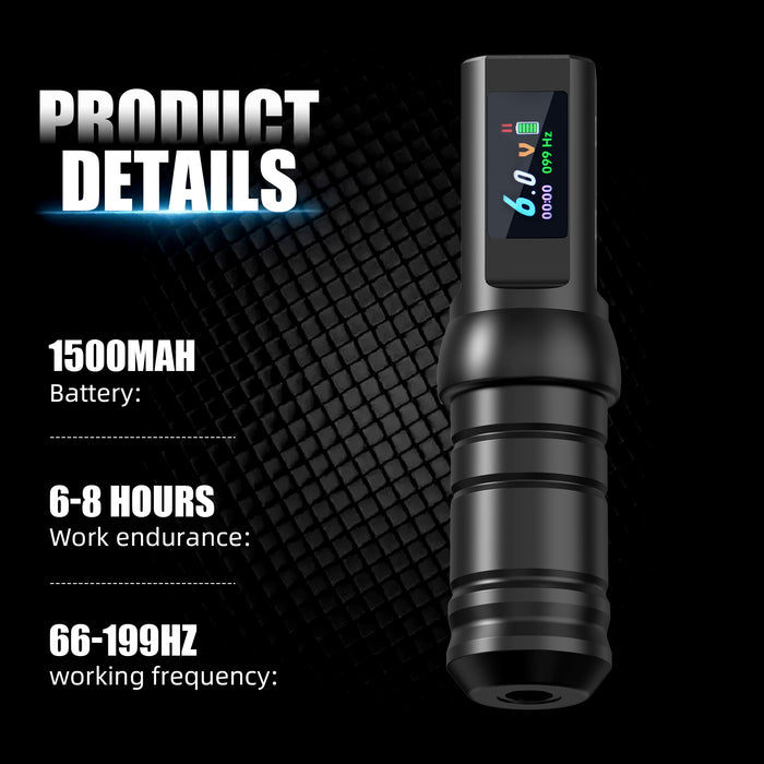 NISIMP Tattoo Pen Device – Wireless LED Display, 1500mAh Rechargeable, Beginner-Friendly (Black)