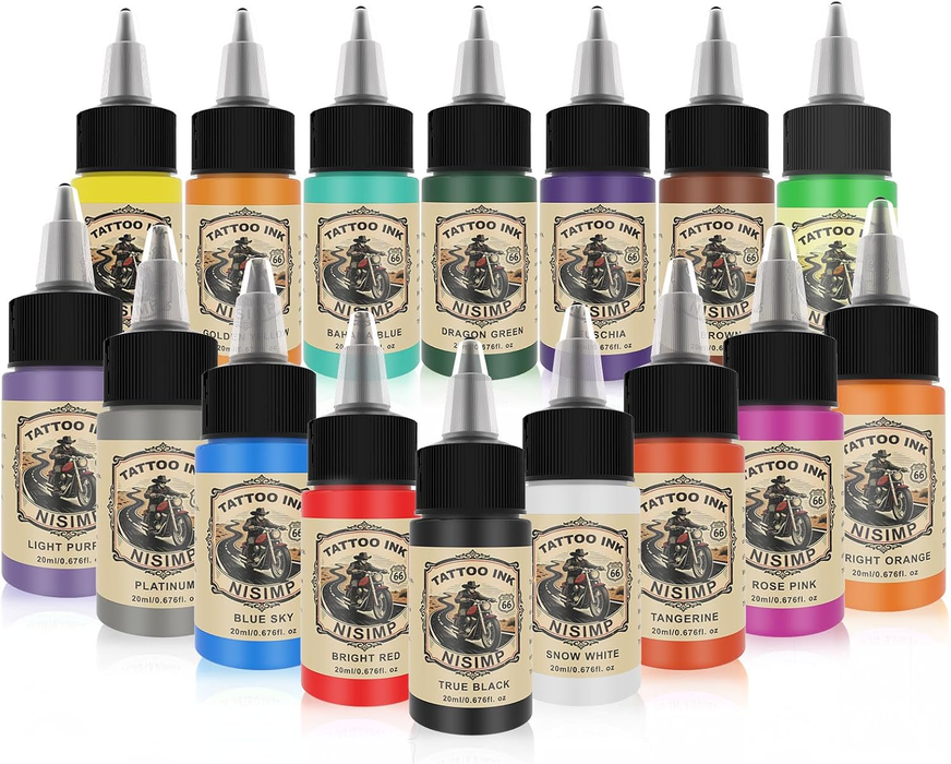 16Pcs Tattoo Ink Color Set 16 Colors Ink Set 20ml per Bottle Tattoo Pigments Colors for Tattoo Supply