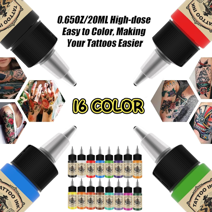 16Pcs Tattoo Ink Color Set 16 Colors Ink Set 20ml per Bottle Tattoo Pigments Colors for Tattoo Supply