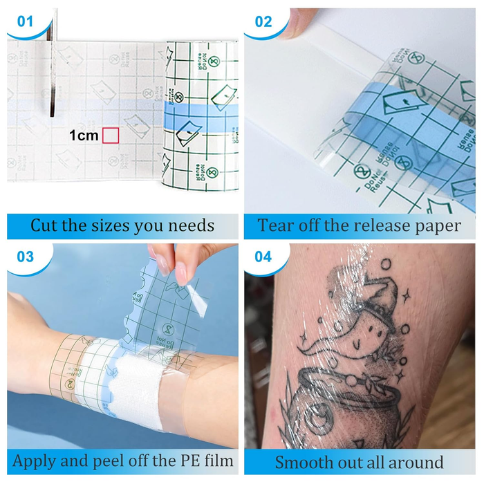 NISIMP Second Skin Tattoo Bandage – Waterproof Transparent Protective Film, Breathable Medical-Grade Adhesive Wrap for Tattoo Aftercare & Wound Protection, Multiple Sizes