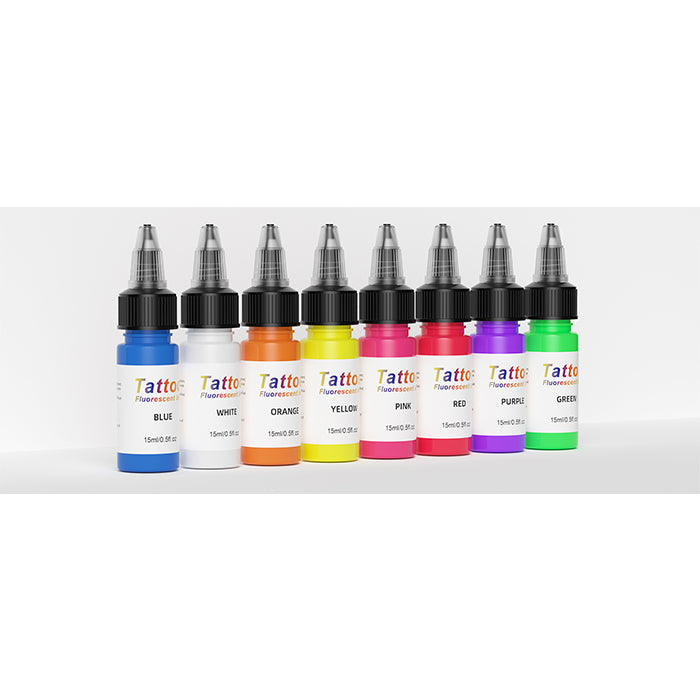 NISIMP Tattoo Ink Set - Tattoo Inks Pigment Kit, 8 Color 1/2oz 15ml/Bottle Professional Tattoo Fluorescent Ink & Tattoo Equipment for Halloween Supplies (1/2 oz(15ml), 8Color)