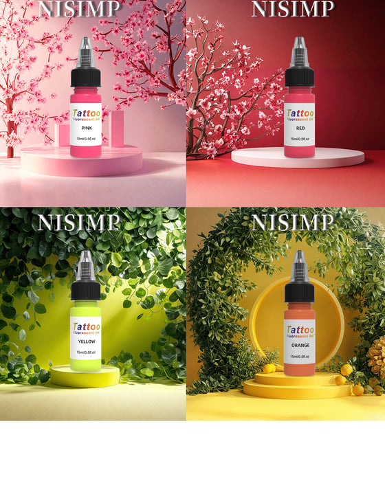 NISIMP UV Glow Tattoo Ink  – Vibrant Fluorescent Pigment, Smooth Flow Formula for Color Tattoos & Special Effects