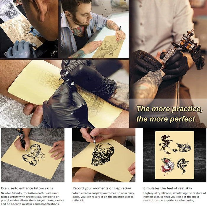 NISIMP 20-Piece 3mm Double-Sided Silicone Tattoo Practice Skin Set includes 5 A4-sized (20×30cm) & 8×6 thickened practice skins plus 15Tattoo Stencil Paper Suitable for beginners and professional tattoo artists Ideal for tattoo and microblading practice