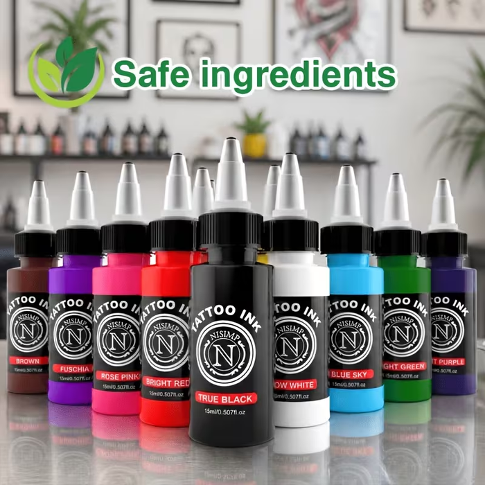 NISIMP 7/14-Color Tattoo Ink Set, 15ml (0.5oz) Each, Water-Based Tattoo Pigments for Outlining & Shading, Professional Tattoo & Body Art Supplies