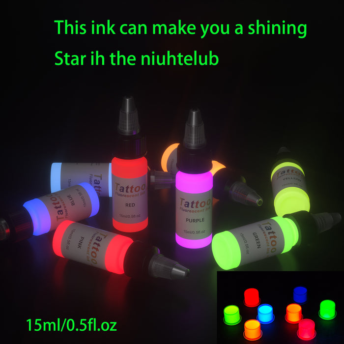 Conjunto de tinta para tatuagem NISIMP/EIPTWH - Kit de pigmentos para tinta de tatuagem, 8 cores, 1/2 oz, 15 ml/garrafa, tinta fluorescente profissional para tatuagem e equipamentos para suprimentos de Halloween (1/2 oz (15 ml), 8 cores) 