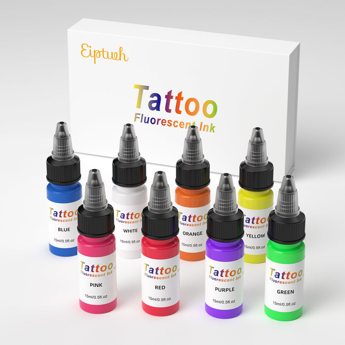 Conjunto de tinta para tatuagem NISIMP/EIPTWH - Kit de pigmentos para tinta de tatuagem, 8 cores, 1/2 oz, 15 ml/garrafa, tinta fluorescente profissional para tatuagem e equipamentos para suprimentos de Halloween (1/2 oz (15 ml), 8 cores) 