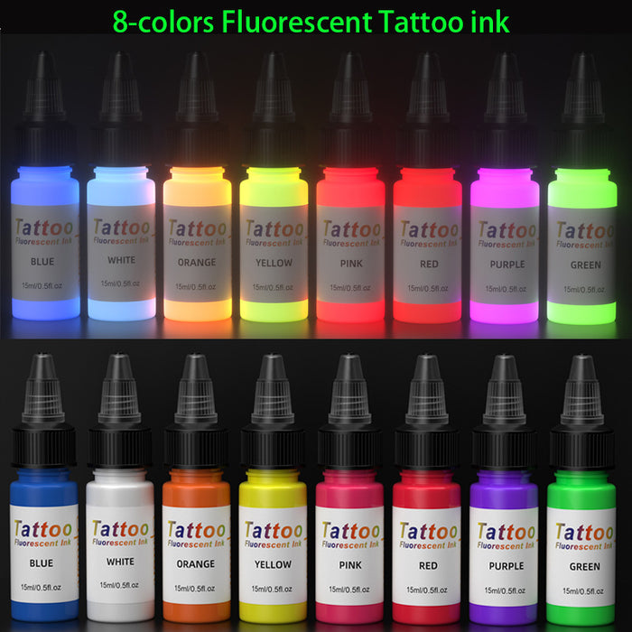 Conjunto de tinta para tatuagem NISIMP/EIPTWH - Kit de pigmentos para tinta de tatuagem, 8 cores, 1/2 oz, 15 ml/garrafa, tinta fluorescente profissional para tatuagem e equipamentos para suprimentos de Halloween (1/2 oz (15 ml), 8 cores) 