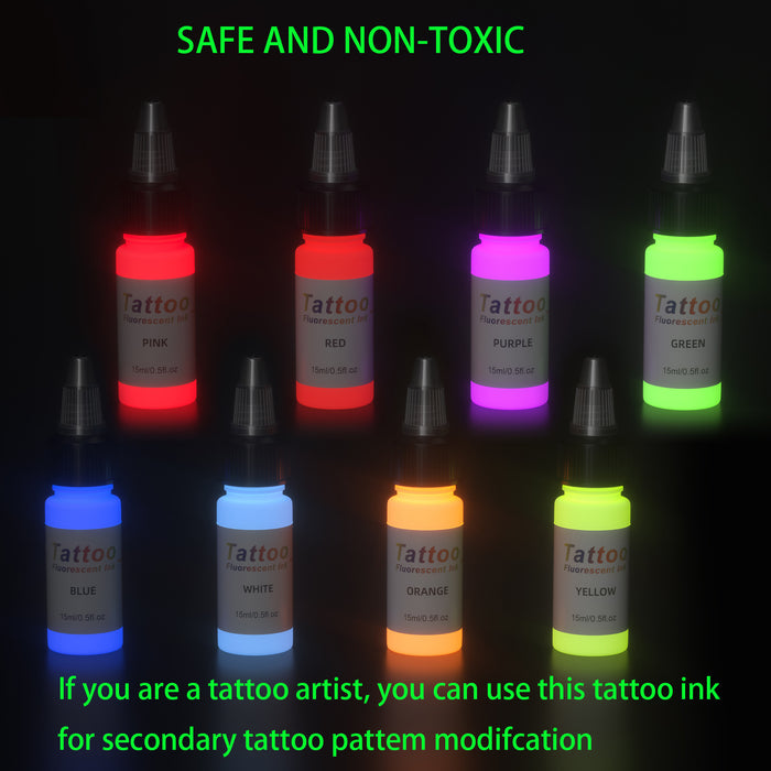 Conjunto de tinta para tatuagem NISIMP/EIPTWH - Kit de pigmentos para tinta de tatuagem, 8 cores, 1/2 oz, 15 ml/garrafa, tinta fluorescente profissional para tatuagem e equipamentos para suprimentos de Halloween (1/2 oz (15 ml), 8 cores) 