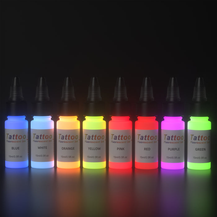 Conjunto de tinta para tatuagem NISIMP/EIPTWH - Kit de pigmentos para tinta de tatuagem, 8 cores, 1/2 oz, 15 ml/garrafa, tinta fluorescente profissional para tatuagem e equipamentos para suprimentos de Halloween (1/2 oz (15 ml), 8 cores) 