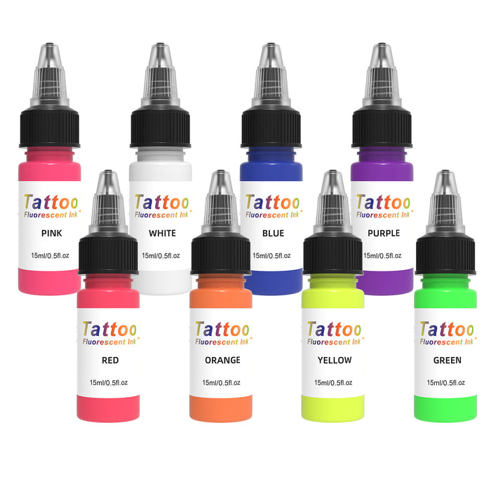 Conjunto de tinta para tatuagem NISIMP/EIPTWH - Kit de pigmentos para tinta de tatuagem, 8 cores, 1/2 oz, 15 ml/garrafa, tinta fluorescente profissional para tatuagem e equipamentos para suprimentos de Halloween (1/2 oz (15 ml), 8 cores) 