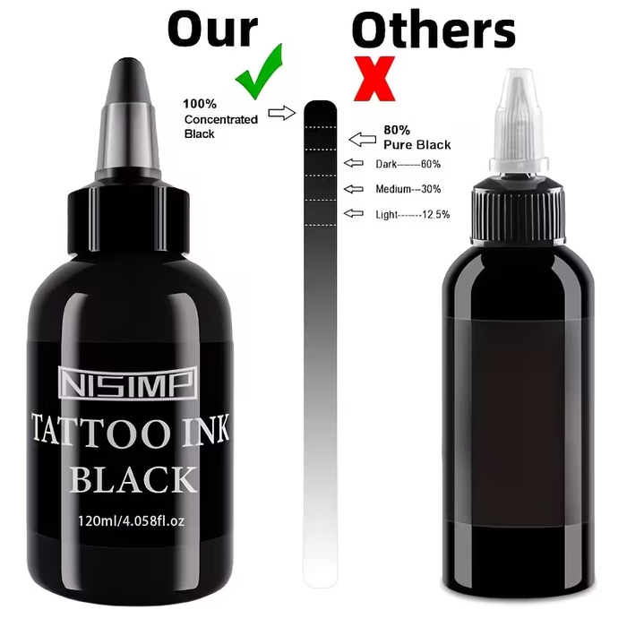 NISIMP 5-Color Tattoo Ink Set, 120ml (4oz) – Highly Concentrated Pigments for Tattooing & Body Art