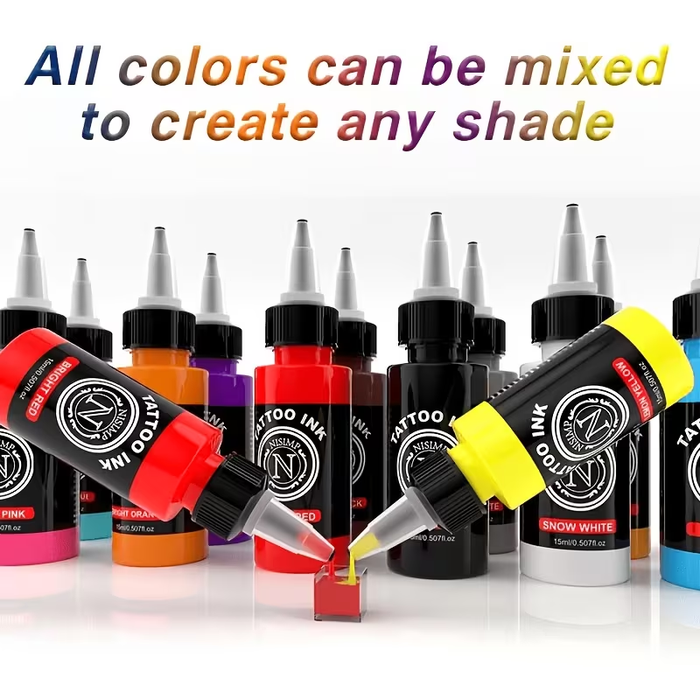 NISIMP 7/14-Color Tattoo Ink Set, 15ml (0.5oz) Each, Water-Based Tattoo Pigments for Outlining & Shading, Professional Tattoo & Body Art Supplies