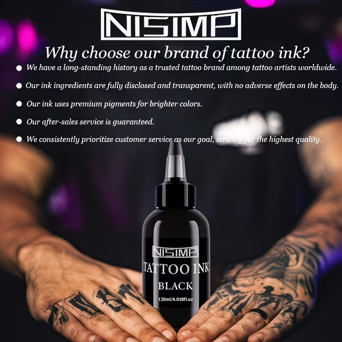 NISIMP 5-Color Tattoo Ink Set, 120ml (4oz) – Highly Concentrated Pigments for Tattooing & Body Art